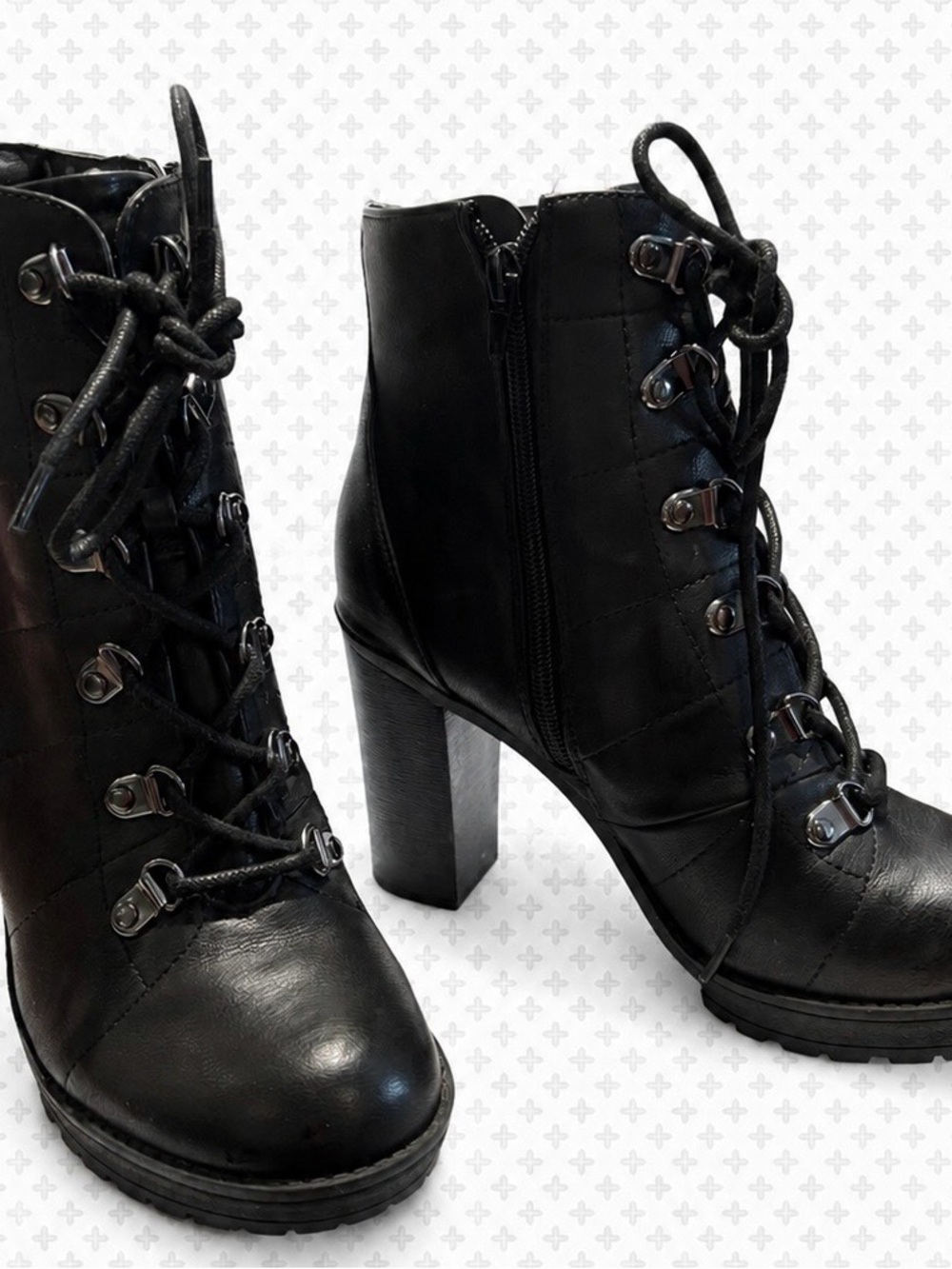 G by Guess Black Lace-Up Block Heel Ankle Boots